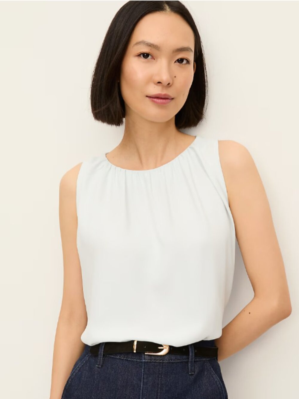 Ann Taylor Pale Blue Gathered Sleeveless Top